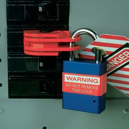 Universal Circuit Breaker Lockout Device - Locked and Tagged